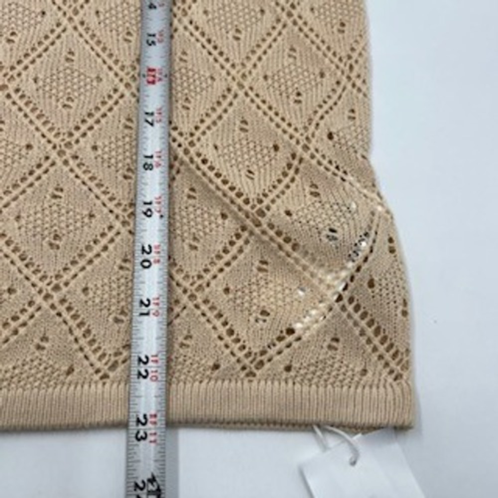 FISOEW Women Khaki Pointelle Knit V-Neck Sweater Vest Diamond Open Weave Size M - Picture 7 of 8